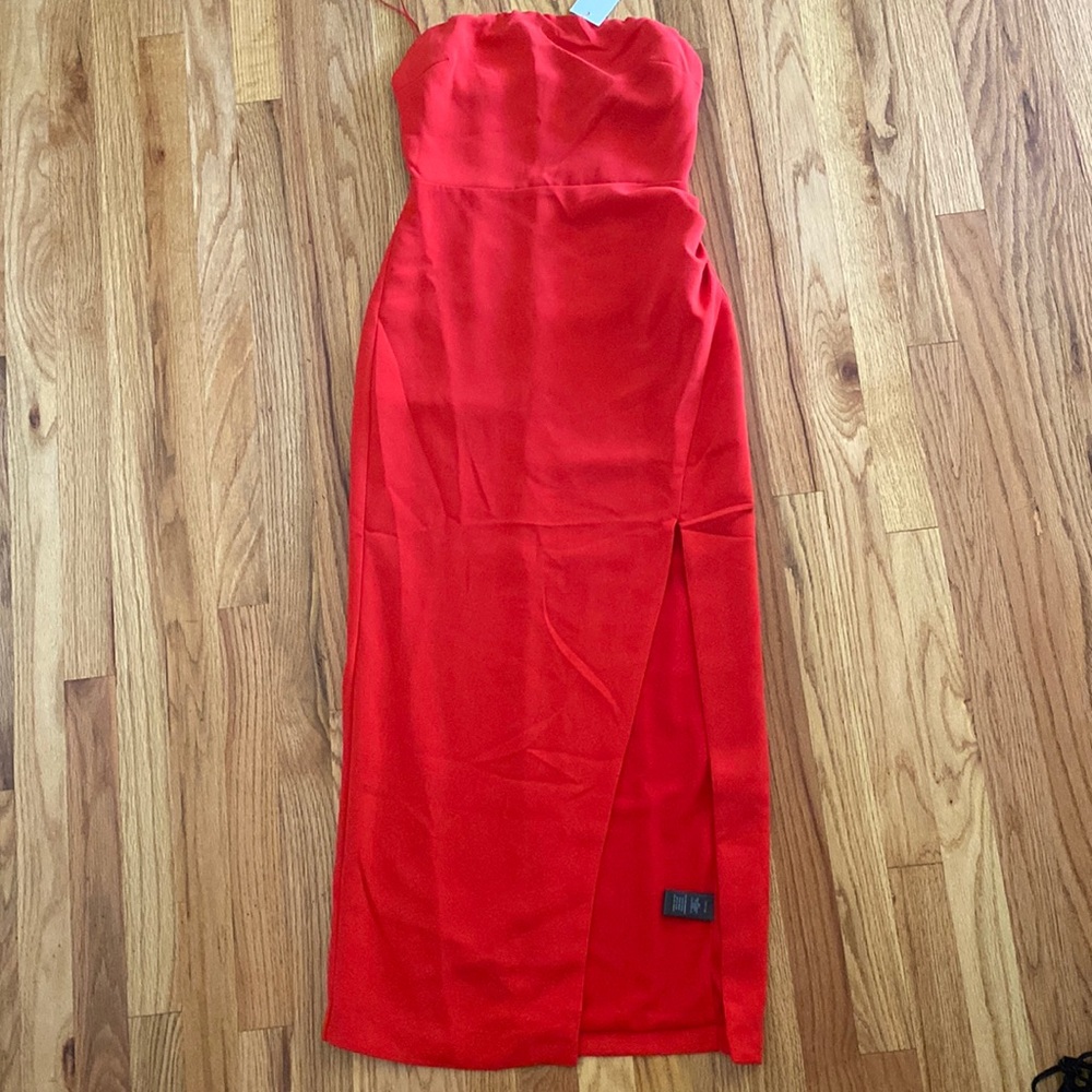 NWT- Cherry red strapless Midi